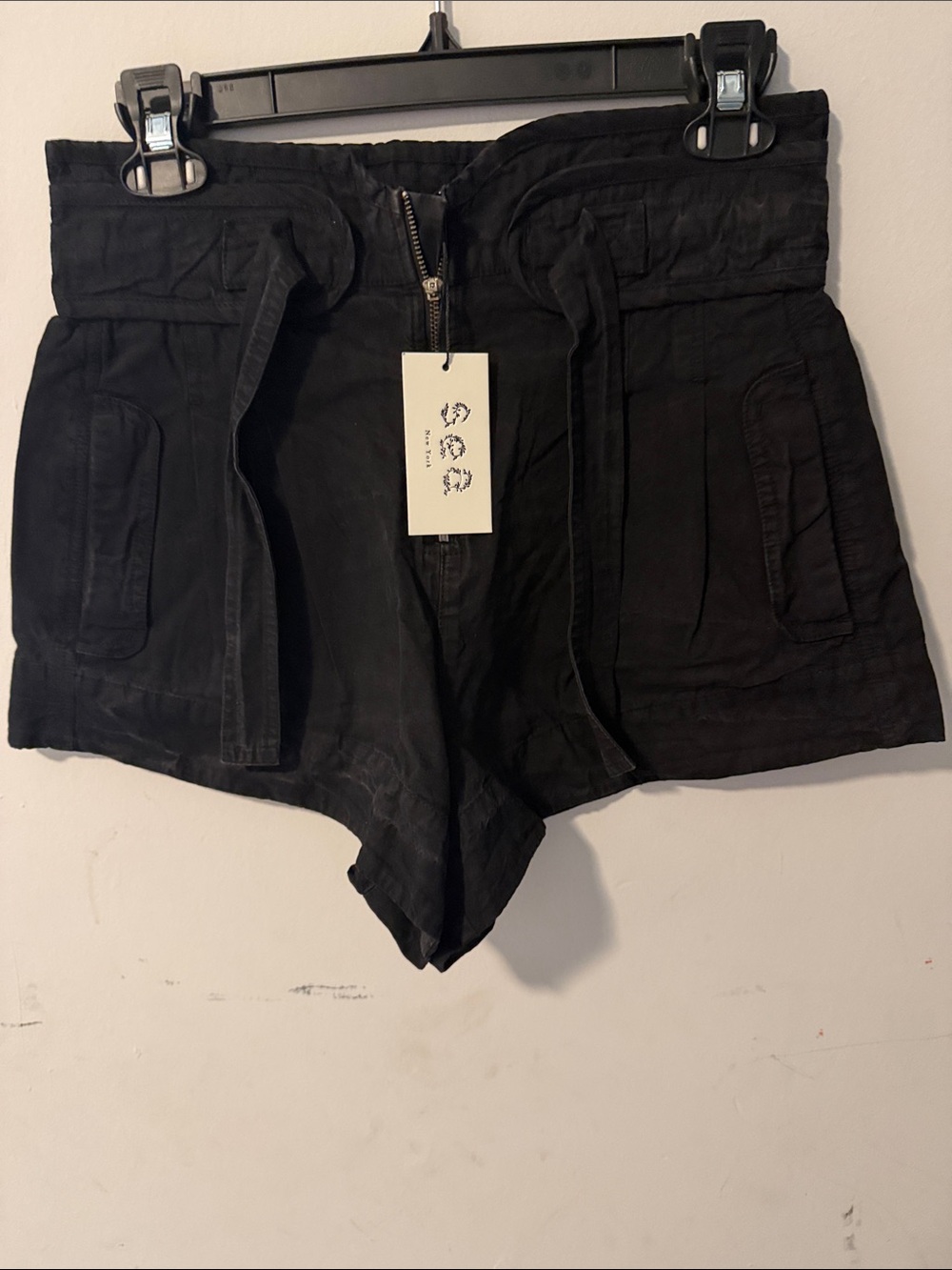Sea New York Black High-Waist Utility Shorts with Tie